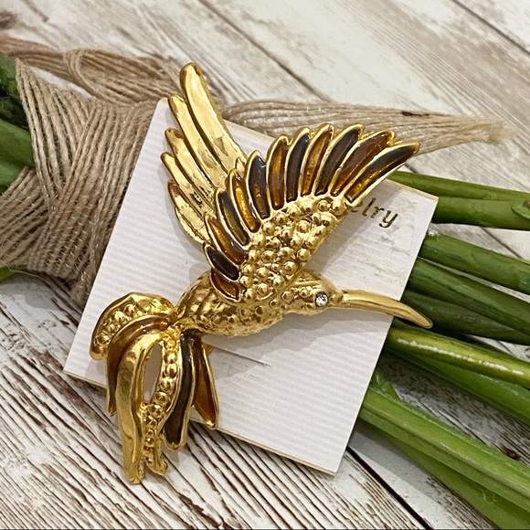 Vintage Hummingbird in Flight Enamel Brooch - Picture 3 of 12